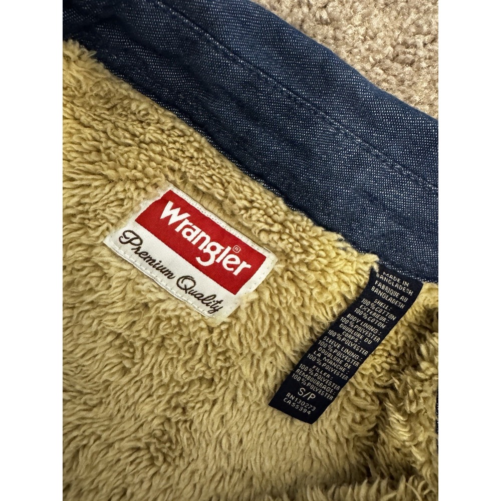 Wrangler Sherpa Lined Denim Shirt Jacket Men's Button Front Coat Blue Small - Picture 9 of 11